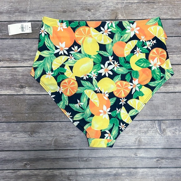 Old Navy Blue Yellow White High Waisted Side Tie Lemons Oranges Bikini Bottom - Picture 4 of 8